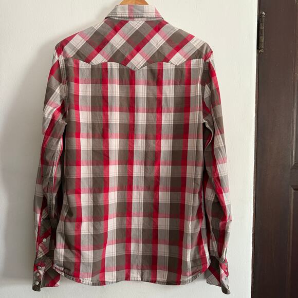 TRUE RELIGION | Y2K Vintage Western Style Plaid Pearl Snap Shirt | Medium - Picture 2 of 7